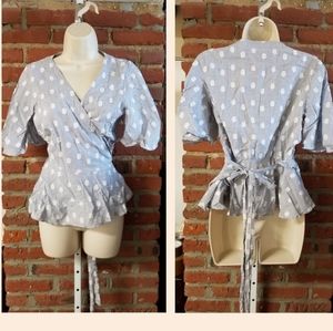 LOFTS Petite Sheered Polka Dot Wrap Blouse